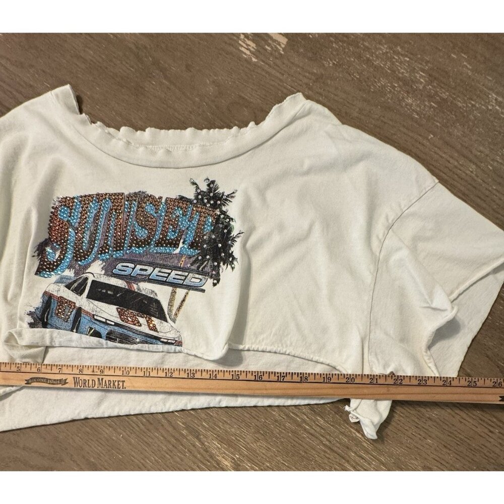Vintage Souls LA Ivory Speedway Crop Top Large Cotton Moto Rock Streetwear Y2k - Picture 7 of 9